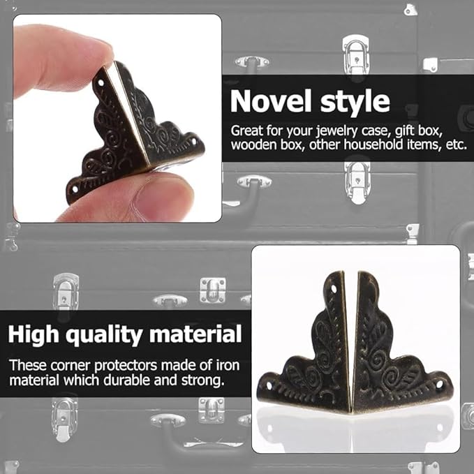 50PCS Dust Catchers for Stairs, Edge Corner Cover with Screws, Table Corner Protectors, Antique Stairs Dust Corners Decorative, for Tables, Walls & Baseboards (Gold, 1.38in)