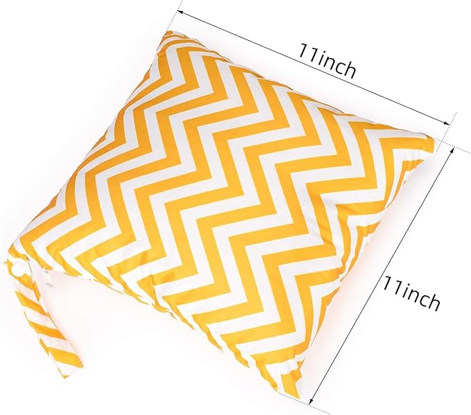2 PCs Cloth Diaper Wet Dry Bags Waterproof Reusable Stroller Travel Beach Pool Daycare Soiled Baby Items Yoga Gym Bag for Swimsuits or Wet Clothes-Chevron-11 x 11"