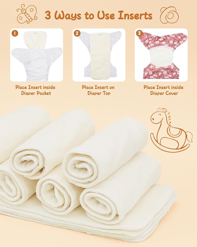babygoal Large Cloth Diaper Inserts 12pcs for Little Kid,4 Layers Rayon from Bamboo Inserts for babygoal Large Cloth Diapers