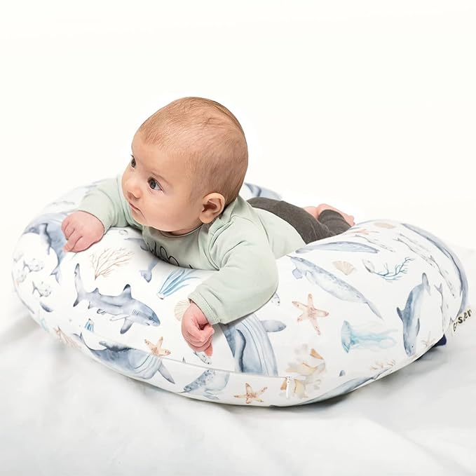 GRSSDER Nursing Pillow Cover Stretchy Minky Removable Nursing Covers for Breastfeeding Pillows, Ultra Soft Comfortable Slipcover for Girls and Boys, Whale Sea World Pattern