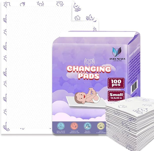 Disposable Baby Changing Pad Liners 13.5"x18" – 100 Pack, Soft, Waterproof & Ultra Absorbent for Mess-Free Diaper Changes