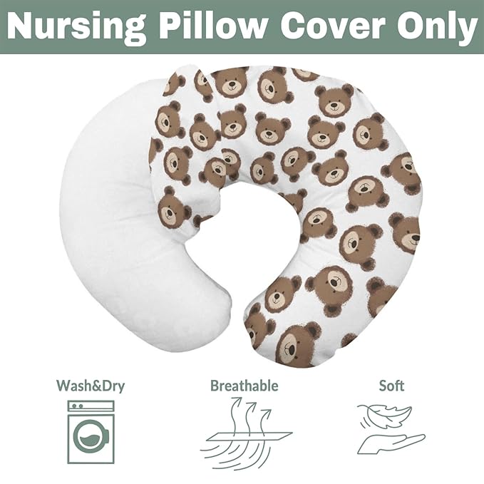 Neutral Boho Bears Baby Nursing Pillow Covers for Boy Girl Cute Brown Bear Nursing Pillow Slipcovers for Breastfeeding Pillows Watercolor Bears Soft Stretchy Slipcover for Newborn Infant
