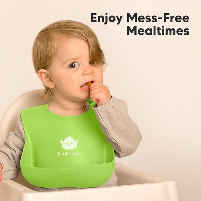 KeaBabies 2-Pack Silicone Bibs for Babies, Toddlers Girl, Boy – Sturdy Food-Grade Baby Bibs for Eating, Large Food Catcher, Clean & Put On Easily, Waterproof Toddler Feeding Essentials (Cloud Nine)