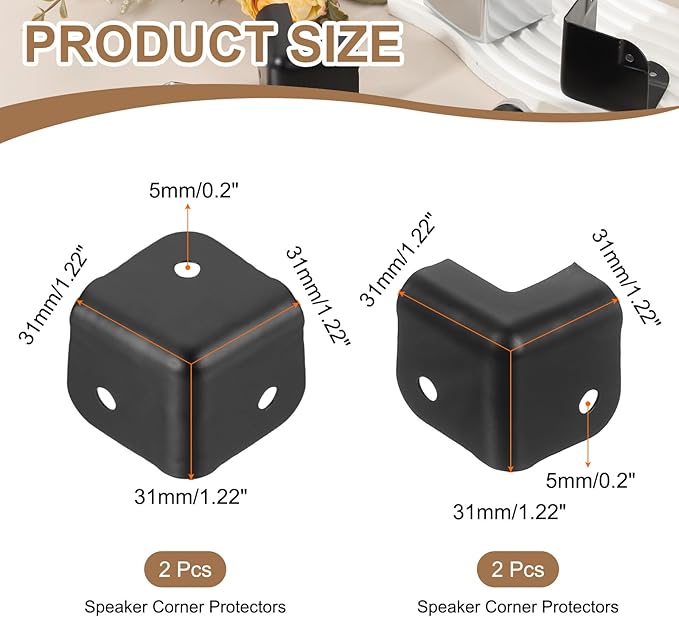 uxcell 4 Pcs 1.85" x 1.85" Speaker Corner Protectors, Iron Box Corner Edge Guard for Speaker, Guitar, Stage, Cabinets, Accessories Replacement, Black