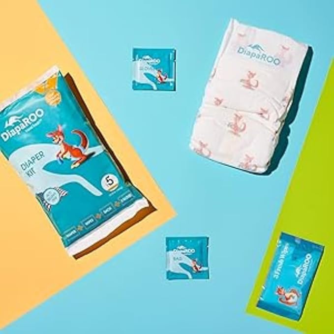 DiapaROO All-in-One Travel Diaper Changing Kit – 5-in-1 Kit Disposable Diaper, Wipes, Gloves & Disposal Bag – Pocket-Sized Emergency Kit for On-The-Go Parents – Compact Disposable Changing Size 3
