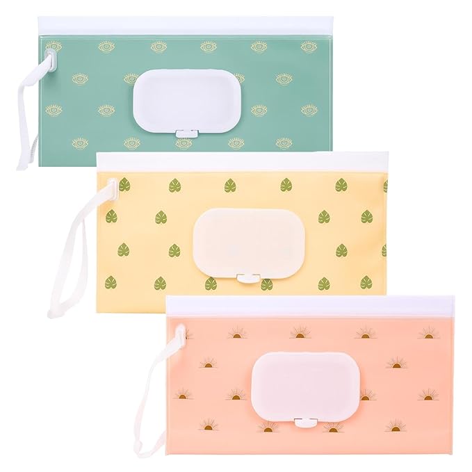 Baby Wipe Dispenser, 3-Pack Portable Refillable Wipe Holder, Reusable Travel Wet Wipe Pouch, Waterproof and Dustproof Wipe Case for Diaper