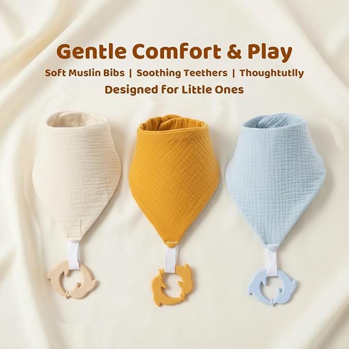 Baby Bandana Drool Bibs 6-pack - 100% Cotton Baby Bibs with Teether for Teething