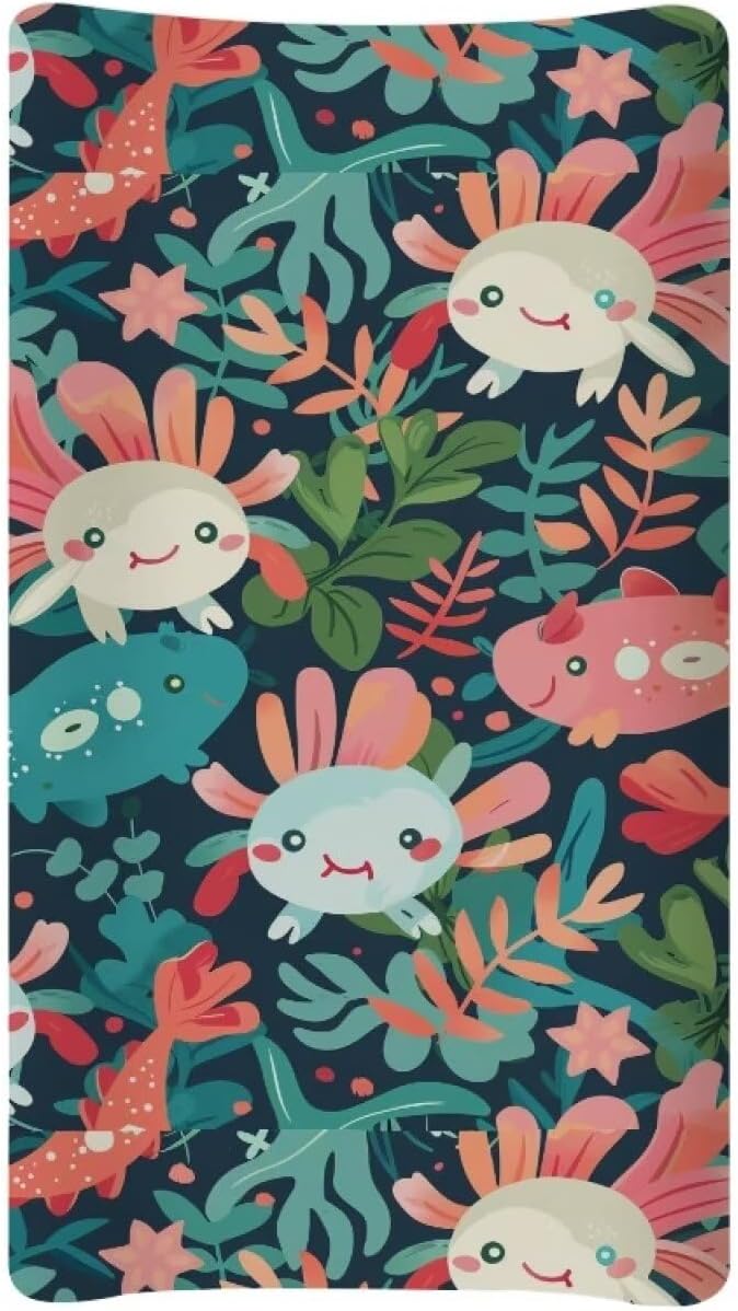 Changing Pad Covers for Boys Girls, Fish Axolotl Diaper Changing Table Pad Cover Soft Breathable Changing Mat Cover for 32''x16" Cute Birthday Gifts for Baby