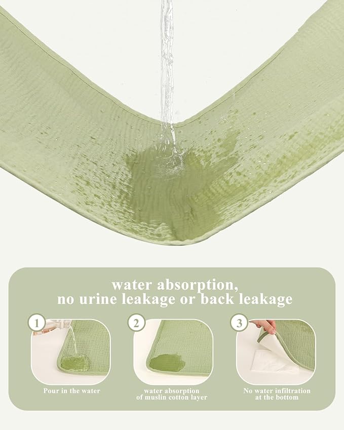 Waterproof Portable Changing Pad 2 Pack, Muslin Cotton Baby Changing Mat Comfortable & Breathable, Foldable Diaper Changing Pad for Travel, Machine Washable, Deer & Green