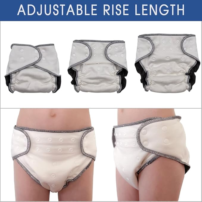 EcoAble Nighttime Cloth Diaper Set for Big Kids, Age 6–16 | Special Needs Protective Briefs for Incontinence & Bedwetting (Atom, Junior 2)