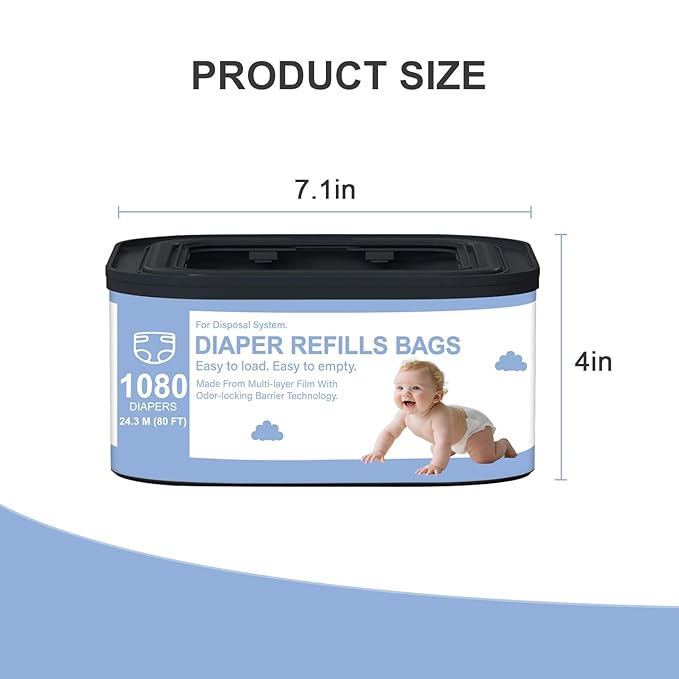 Jumbo+ Square Refills Disposal Bags Refill Compatible with Diaper Genie Compact, Classic and Select Pails,Hold Up to 1080 Newborn-Sized Diapers Per Refill,3 Packs