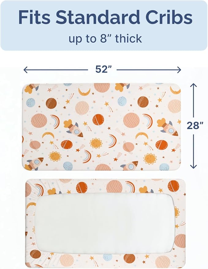 Baby Crib Sheets for Boys & Girls - Pack of 2 Fitted Microfiber Crib Sheets for Standard Crib & Toddler Mattress - Soft, Breathable & Wrinkle Free - Machine Washable, Oeko Tex - 52x28x8in - Space Boy