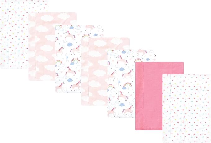 Luvable Friends Hudson Baby Flannel Burp Cloths 7pk, Pink Unicorn