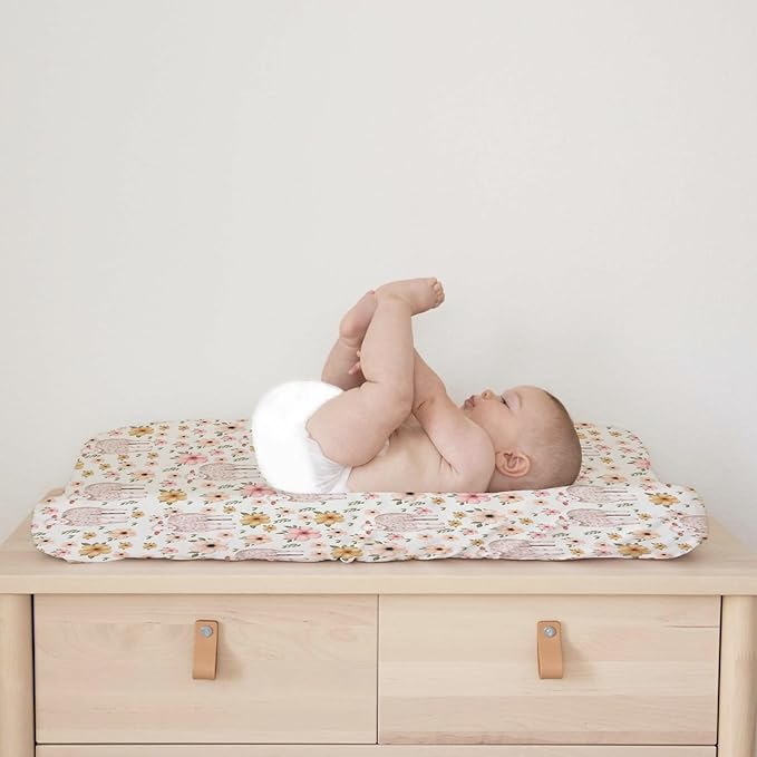 Cute Lambs Boho Retro Flowers Changing Pad Covers Lovely Sheep Floral Diaper Change Table Cover for Baby Boys Girls Soft Breathable Stretch Snug Fitted Changing Mat Sheets 32''x16''