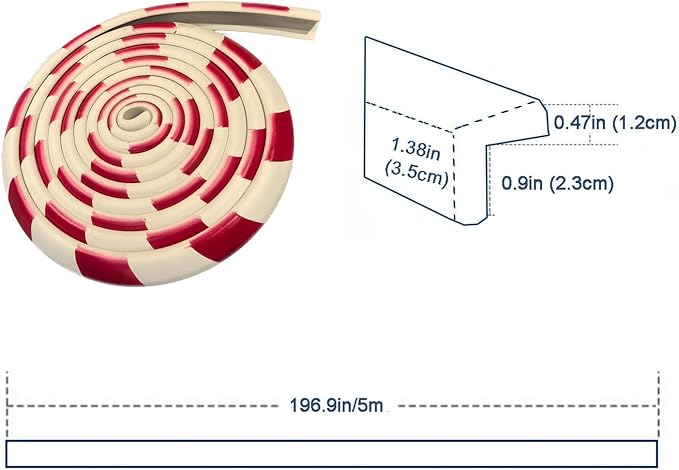 Wall Edge Corner Guards, 196.9in/5m Red White Safety Bumpers, Self-Adhesive Foam Protector Padding, Warehouse Racks, Shelves, Garage & Equipment Protection (1, Red+White, 196.5in/5m)
