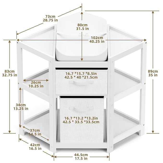 Glaf Corner Changing Table, Baby Diaper Changing Station with Storage Drawer Laundry Hamper Multifunctional Portable Diaper Station with Changing Pad for Newborn Infant (White)