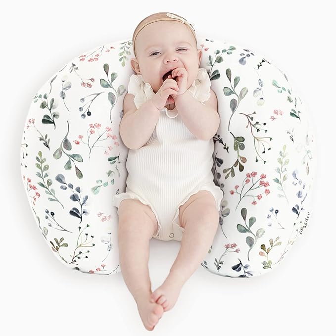 GRSSDER Nursing Pillow Cover Stretchy Minky Removable Nursing Covers for Breastfeeding Pillows, Ultra Soft Comfortable Slipcover for Girls, Stylish Flora Pattern
