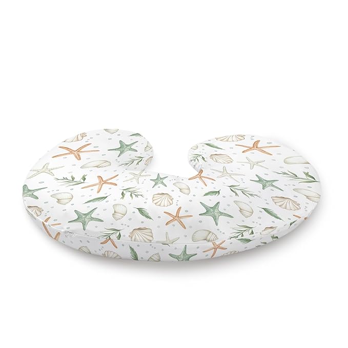 Watercolor Ocean Starfish Seashells Pattern Nursing Pillow Cover, Unisex Sea Animals Removable Breastfeeding Pillowcase Slipcover for Baby Girls Boys Newborns Toddlers, Cover Only