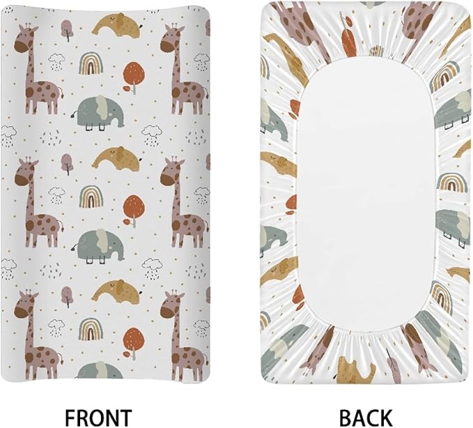 GOSTONG 32"x16" Diaper Changing Table Cover with Animal Giraffe Elephant Pattern Baby Stretchy Changing Table Mat Cover Protectors with Elastic Bands