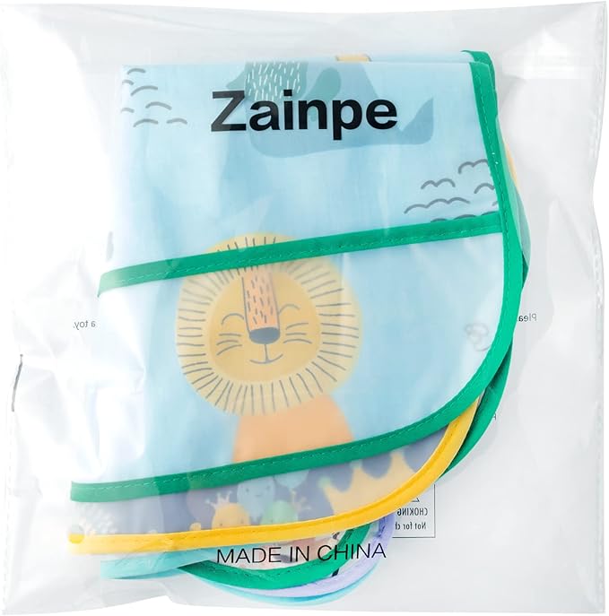 Zainpe 5Pcs Snap Baby Bibs for Boys Girls 6-24 Months Waterproof Stain Resistant Feeding Bib with Food Catcher Pocket