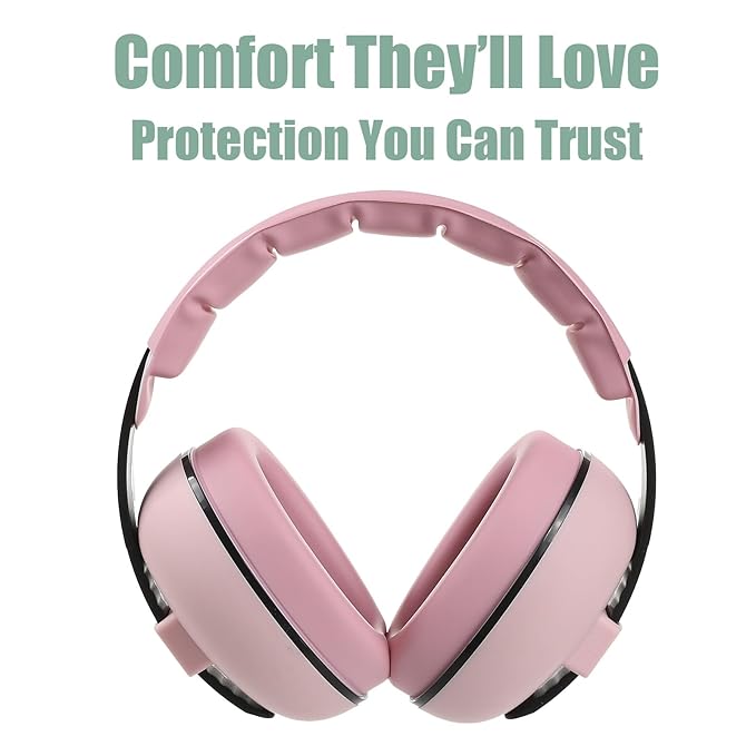 Funbliss Baby Ear Protection for Babies and Toddlers for Ages 3 to 36 Months - Noise Reduction Earmuffs - Comfortable Baby Headphones Against Hearing Damage & Improves Sleep - Pink