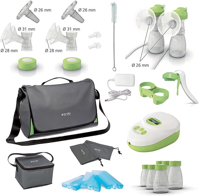 Ardo Calypso-to-Go Double Electric Breast Pump. Quiet, Swiss Made Breast Pump with 64 Settings. Closed System Hospital Grade Breastfeeding Pump with Bottles, Breast Shells & Pump Bag Included.