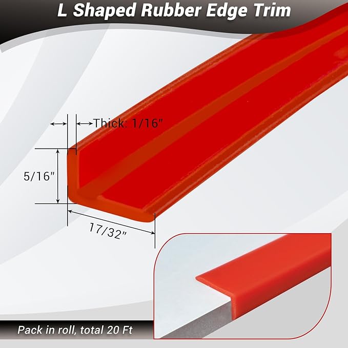 Flexible L Shaped Rubber Corner Trim - Peel and Stick Edging Trim for Tile and Wall Edges - Red Color, 20Ft, EPDM Material