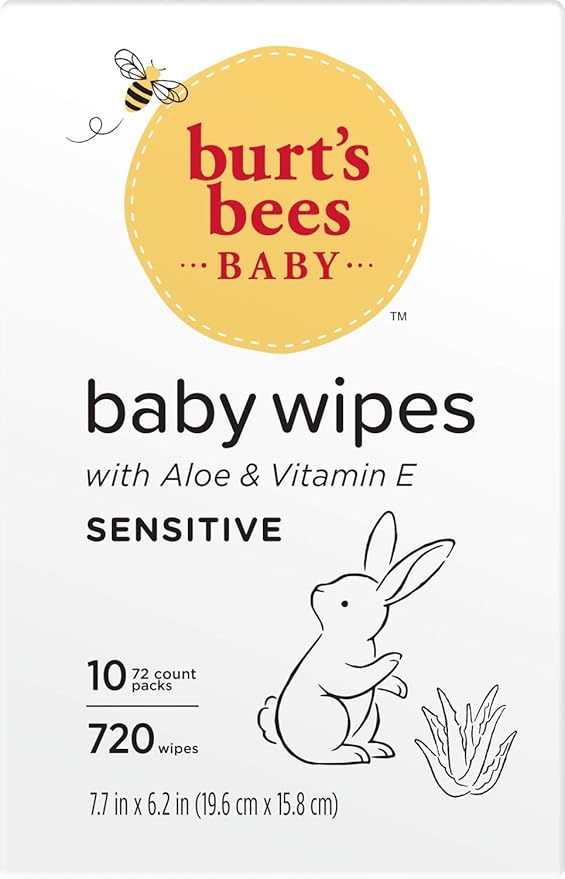 Burt’s Bees Baby Wipes, Unscented Natural for Sensitive Skin with Aloe and Vitamin E - 72 Baby Wipes – 10 Pack