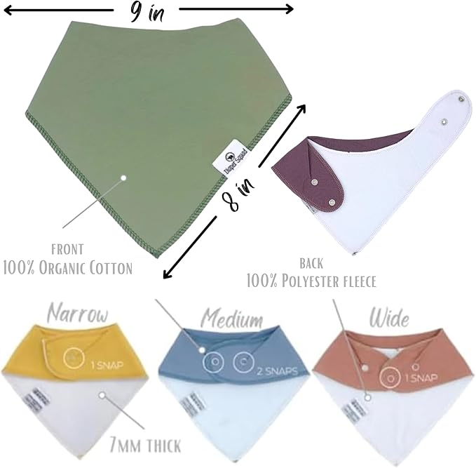DiaperSquad's 100% Organic Cotton Baby Drool Bibs, Super Absorbent & Adjustable Baby Bibs for Drooling and Teething