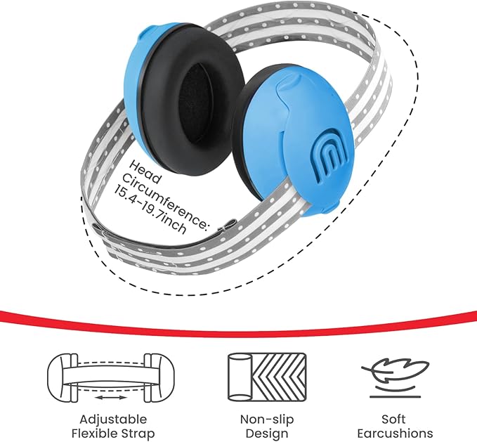 Adjustable Baby & Toddler Noise Cancelling Headphones - Ear Muffs for Kids 1-3 for Airplane Travel