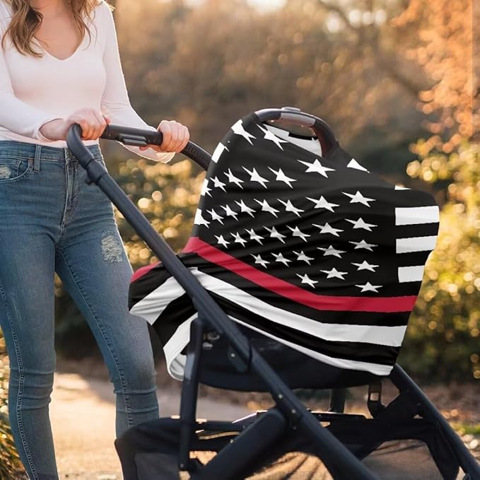 Coldinair US Flag Car Seat Cover for Babies Boys Girls,Nursing Cover,Soft Stretchy Infant Carseat Canopy,Shopping Cart/High Chair/Stroller Covers