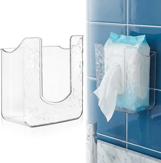 Piriuuo Wipes Dispenser, Wall-Mounted Wipes Holder for Bathroom Clear Wipe Dispenser Flushable Wipe Holder for Bathroom Wipes Container for Kitchen Bathroom Toilet