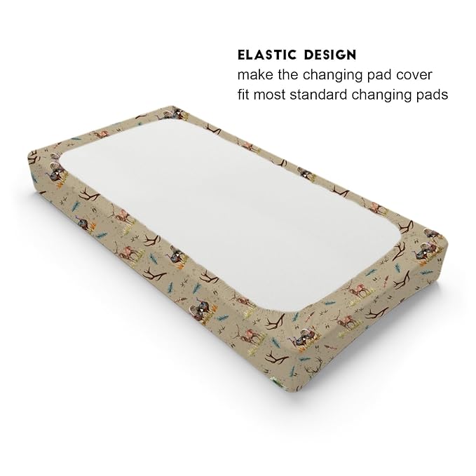 Vintage Deer Hunting Baby Changing Pad Covers for Boy Girl 32''x16'' Turkey Hunting Unisex Fitted Changing Table Sheets Wild Animals Hunter Comfort Soft Breathable Nursery Diaper Change Table Mats
