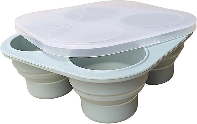 Lulyboo Baby Food Freezer Tray with Lid - Foldable Silicone Portable Storage for Homemade Baby Food, Fruit & Veggie Purees, 4 Compartments, BPA-Free, Space-Saving & Easy to Clean
