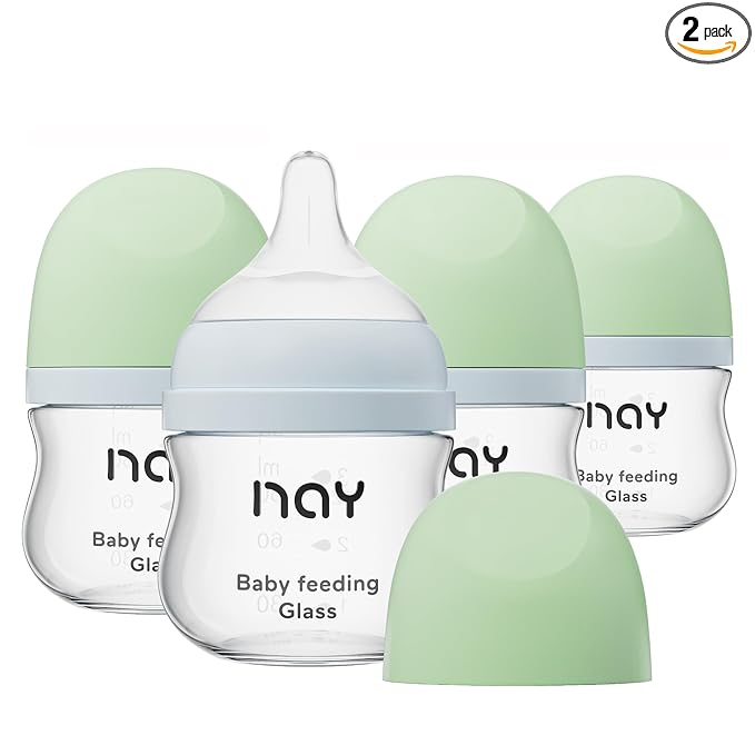 yanyoyo Natural Glass Baby Bottle Wide Neck, Newborn Anti-Colic Baby Bottle, Clear, 3oz(Pack of 4), Includes 4Pcs Slow Flow Nipple(SS), 0 Months+