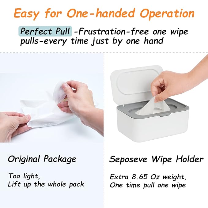 2 Pack Wipes Dispenser, Wipe Holder for Baby & Adult, Seposeve Refillable Wipe Container, Keeps Wipes Fresh, One-Handed Operation. Non-Slip, Easy Open/Close Wipes Pouch Case