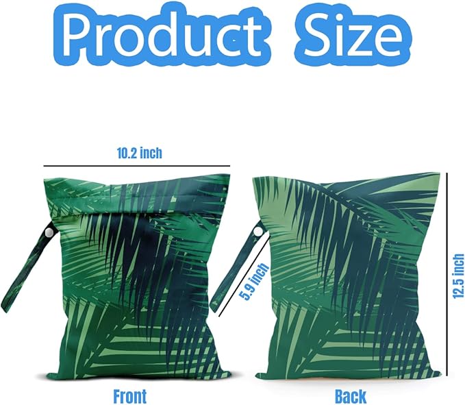Wet Dry Bag, Wet Bag for Swimsuit, Travel, Beach, Pool, Diapers, Dirty Yoga Gym Clothes, Makeup Bag, Summer Vacation Essentials Tropical Palm Leaves Decor