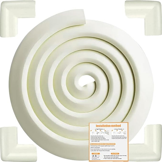 Baby Proof Corners and Edges Protector 10ft Edge+4 Corner Guard, Fireplace Baby Proofing Bumper, Heavy-Duty Soft NBR Foam Edge Corner Protector for Furniture Table, Childsafe/Pre-Taped White