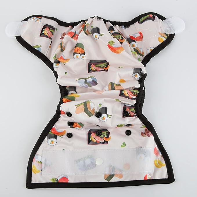 Baby Cloth Diaper Cover Nappy Hook and Loop Double Gusset 6.6lbs to 33lbs (Sushi) One Size