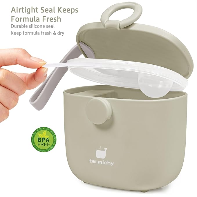 Termichy Baby Formula Dispenser, Portable Milk Powder Dispenser Container with Carry Handle and Scoop for Travel Outdoor Activities with Baby Infant, 8.8OZ, 0.55LB, 250g, 500ml(Full Khaki)