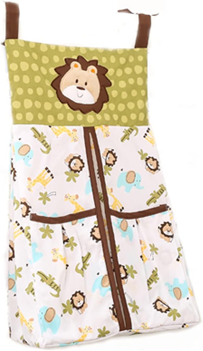 Green Lion Nursery Diaper Stacker 1 PC Embroidery Animal Diaper Hanging Bag for Baby Boy (Green Lion)