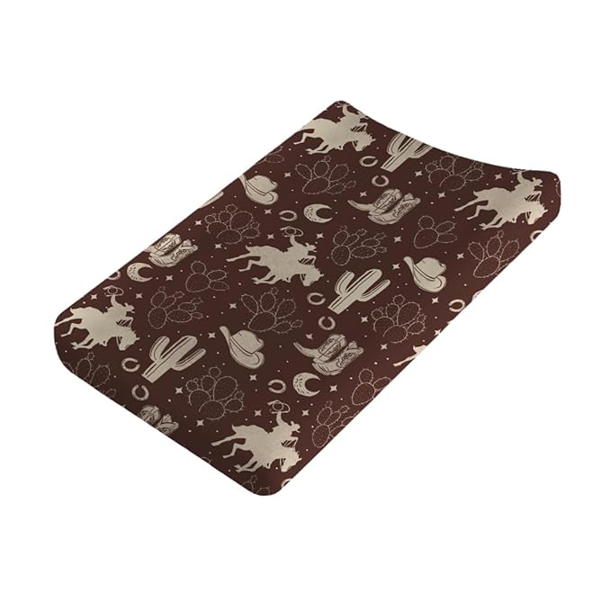 Vintage Western Cowboy Baby Changing Pad Covers Cowboy Horse Boots Hat Cactus Moon Baby Diaper Changing Table Sheets for Boys Wild Plants Soft Breathable Stretchy Nursery Change Table Mats 32''x16''