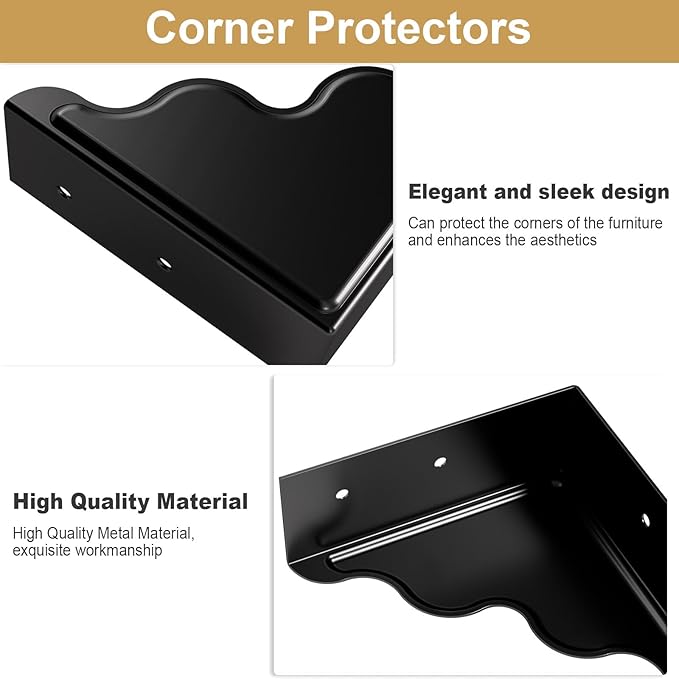 Table Metal Corner Protector, Minimalist-Style Decorative Desk Edge Safety Guard, Cabinet Furniture Edge Corner Guards, Boxes Bumpers Protectors for Preventing Damage and Decoration (4 Pcs, Black)