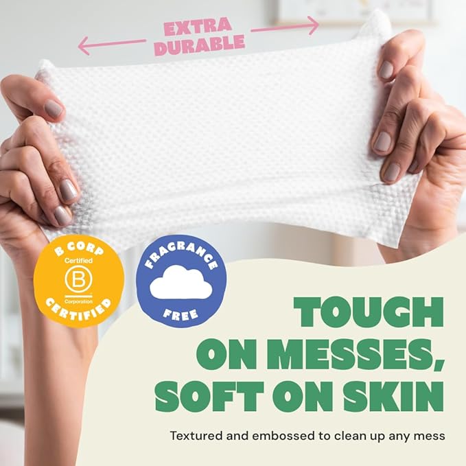 DYPER Newborn Sensitive Baby Wipes Unscented (224 Count), 99.9% Water-Based, Plant-Based & Hypoallergenic - Gentle for Sensitive Skin, Plastic-Free Multi-Use Wet Wipes (Pack of 4) Packaging May Vary