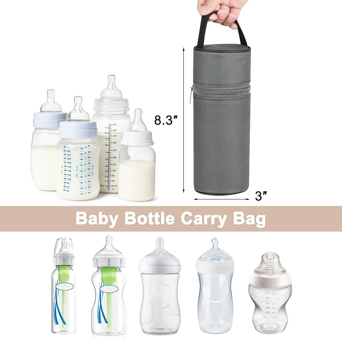 Beautyflier Insulated Baby Bottle Tote Bags, Portable Breastmilk Baby Bottle Cooler Storage, Travel Carrier Bag for Dr. Brown’s Natural Narrow Baby Bottles 2oz, 4oz, 8oz, 9oz (Gray)