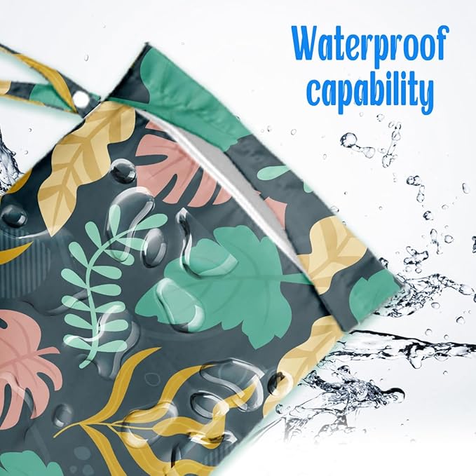 Wet Dry Wet Bag for Swimsuit Towel Baby Travel Cloth Diapers Beach Gym Toiletries Makeup Storage Bag Summer Vacation Essential Holiday Tropical Palm Leaf