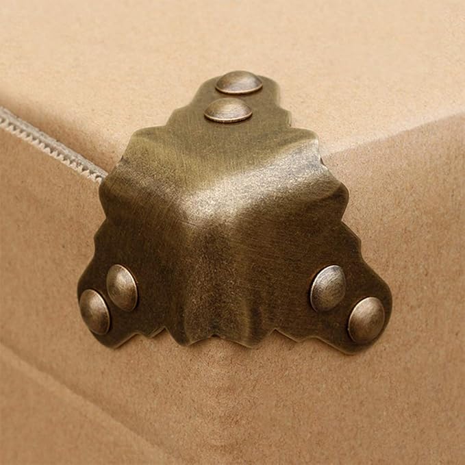 4Pcs Vintage Pure Brass Corner Protectors Antique Hardware Desk Edge Wooden Jewelry Gift Box Cabinet Three Sides Full Encase Corner Guard