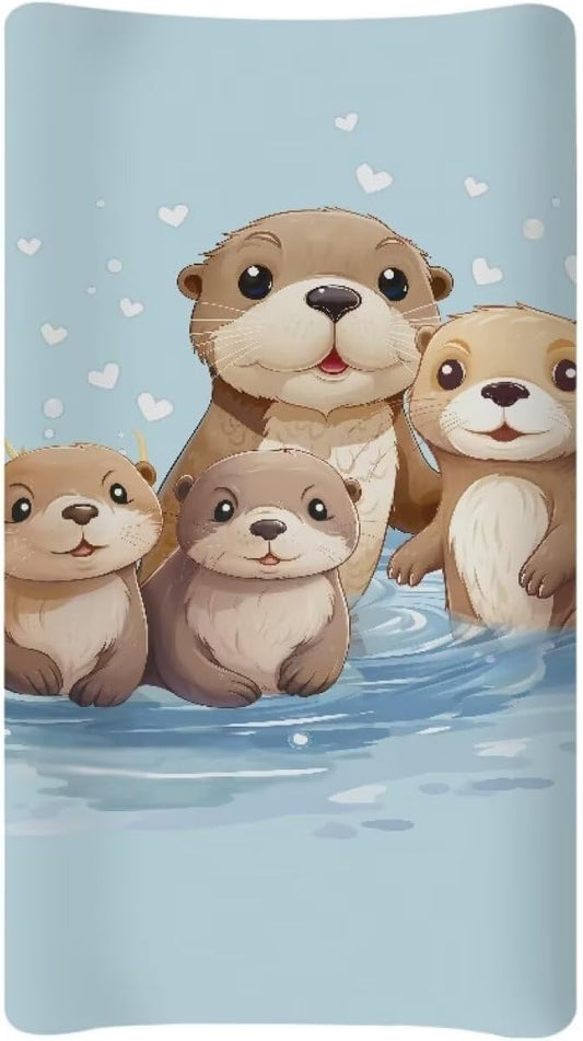 Sea Otter Changing Pad Cover Waterproof Soft Changing Table Cover Breathable Universal Tray Table Mat for Boys Girls Fit 32"x16" Contoured Pad for Baby