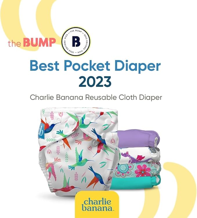 Charlie Banana Cloth Diapers, Reusable, Washable, Adjustable One Size Diaper, for Babies and Toddlers, with Absorbent Inserts - Counting Sheep, 3 Pack