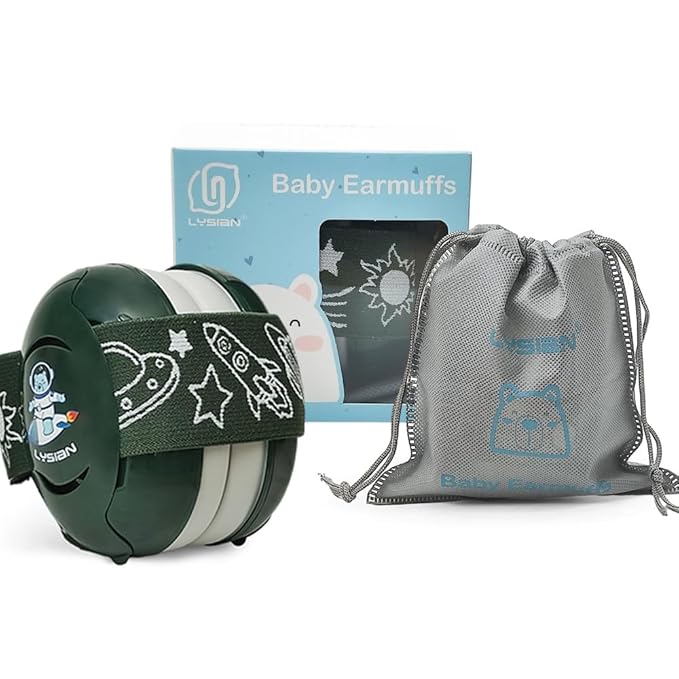 LYSIAN Baby Noise Reduction Earmuffs, 25dB Noise Cancelling Headphones for Infants & Kids, Perfect for Sleep, Travel, Airplanes, Concerts, Fireworks-Dark Green